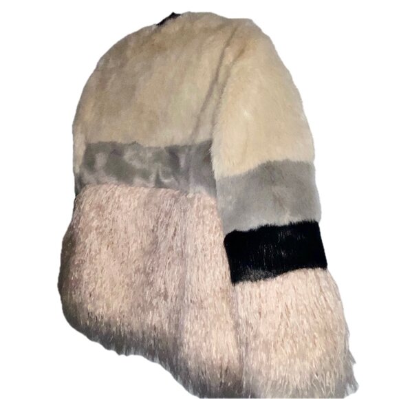 😊SAGE Color Faux Fur Jacket Color Block Ivory, Gray, Black, Pink Sz S EUC - Picture 2 of 13